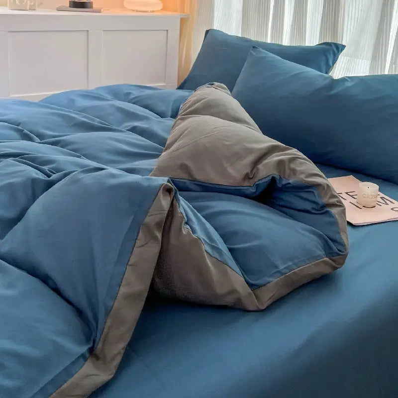 Solid Color Brush Fabric Bedding Set - 4 Pieces