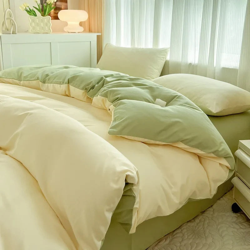 Solid Color Brush Fabric Bedding Set - 4 Pieces