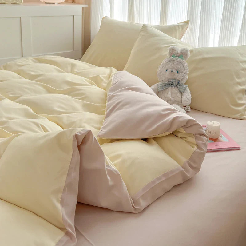 Solid Color Brush Fabric Bedding Set - 4 Pieces