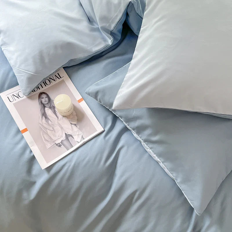 Solid Color Brush Fabric Bedding Set - 4 Pieces