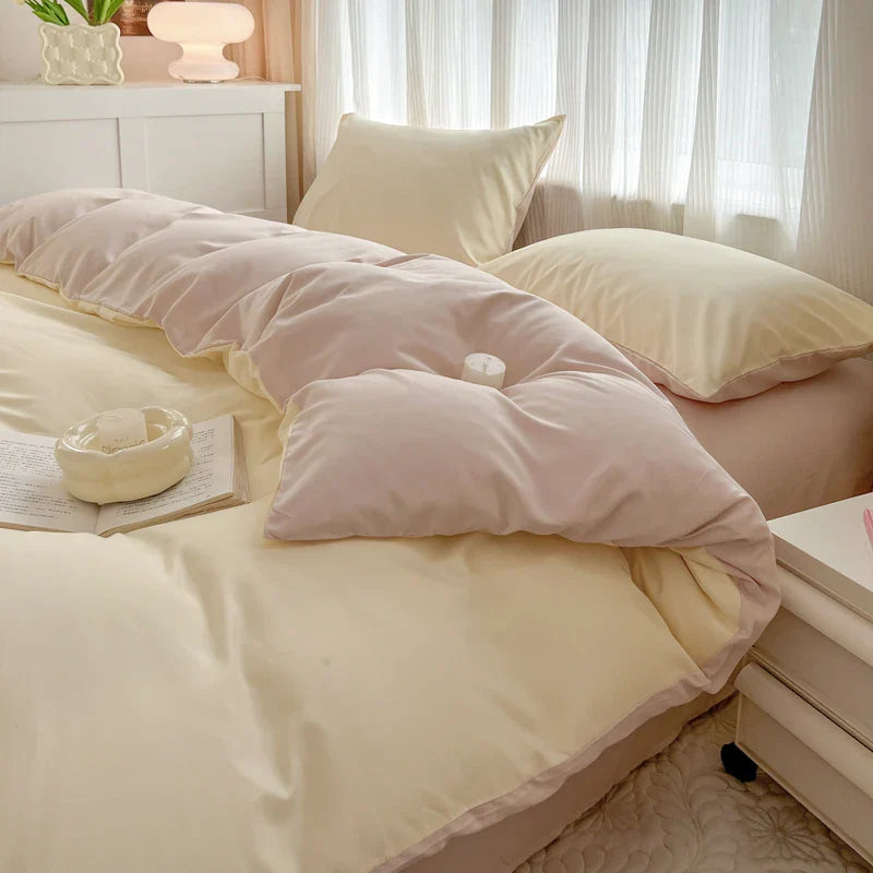 Solid Color Brush Fabric Bedding Set - 4 Pieces