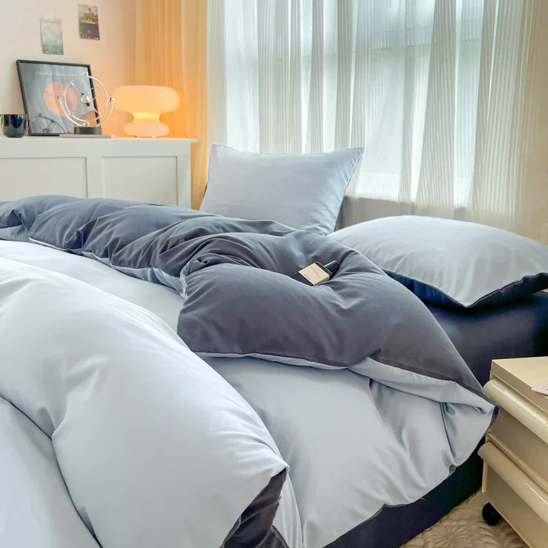 Solid Color Brush Fabric Bedding Set - 4 Pieces