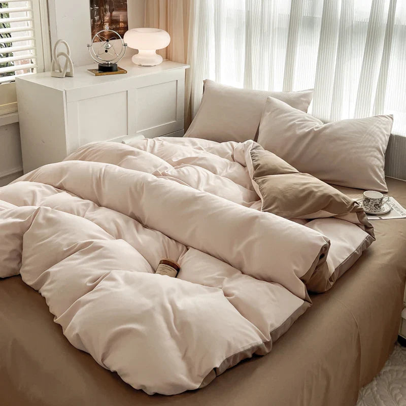 Solid Color Brush Fabric Bedding Set - 4 Pieces