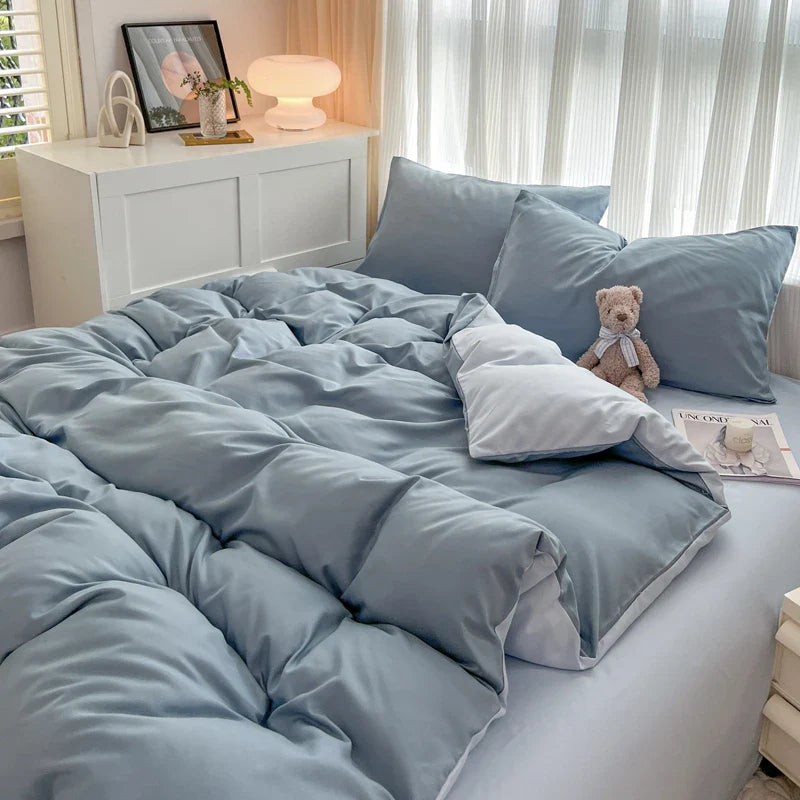 Solid Color Brush Fabric Bedding Set - 4 Pieces