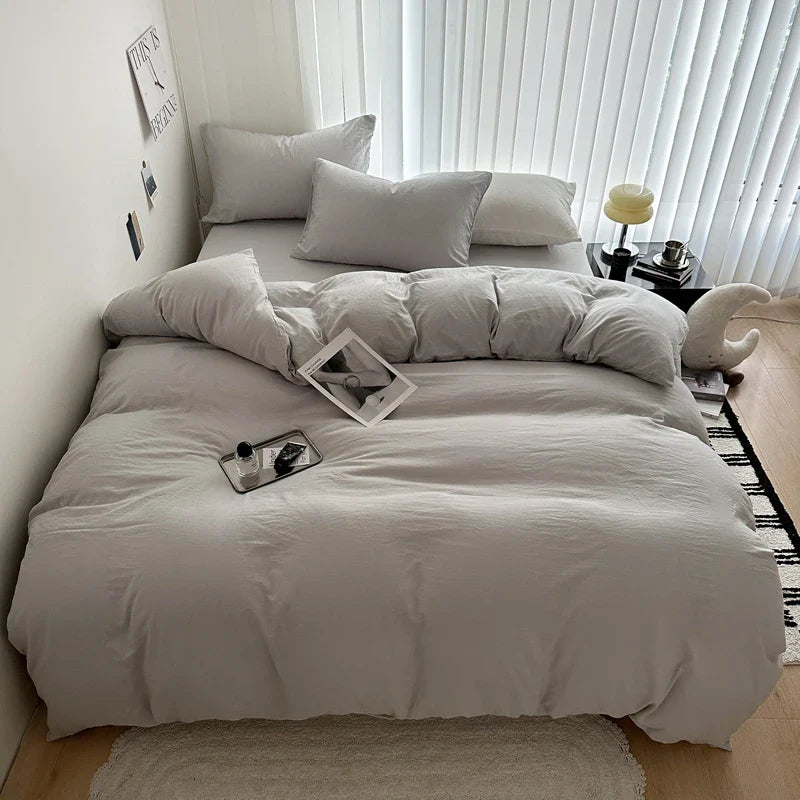 Solid Cotton Bedding Set with Sheet - Various Sizes