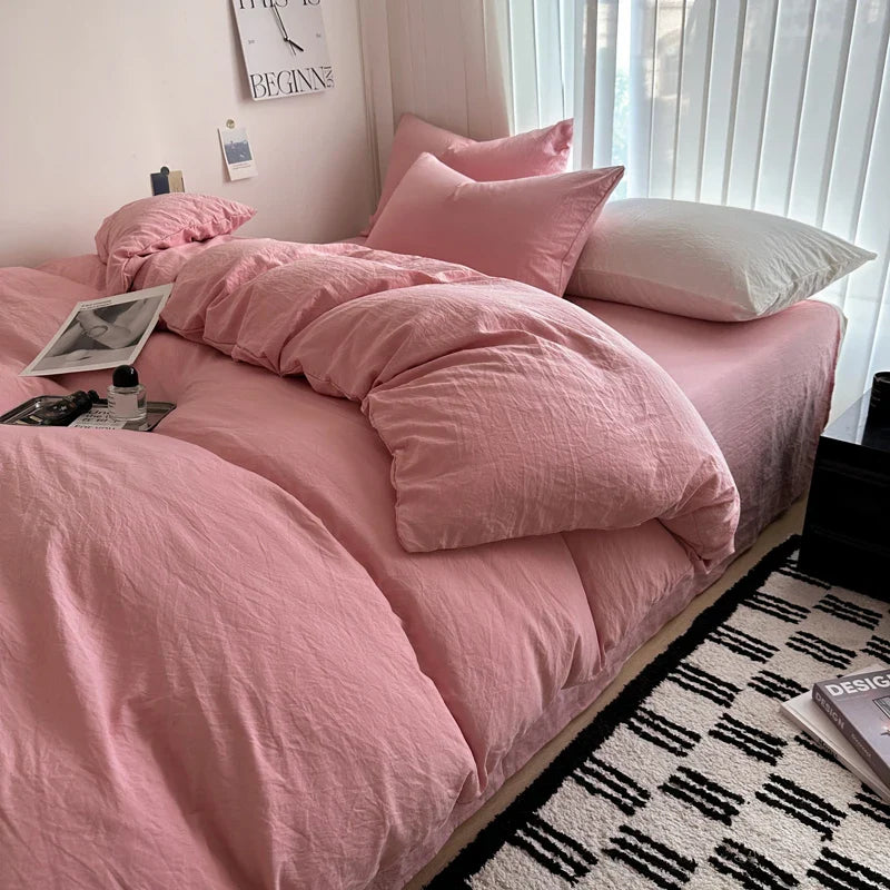 Solid Cotton Bedding Set with Sheet - Various Sizes