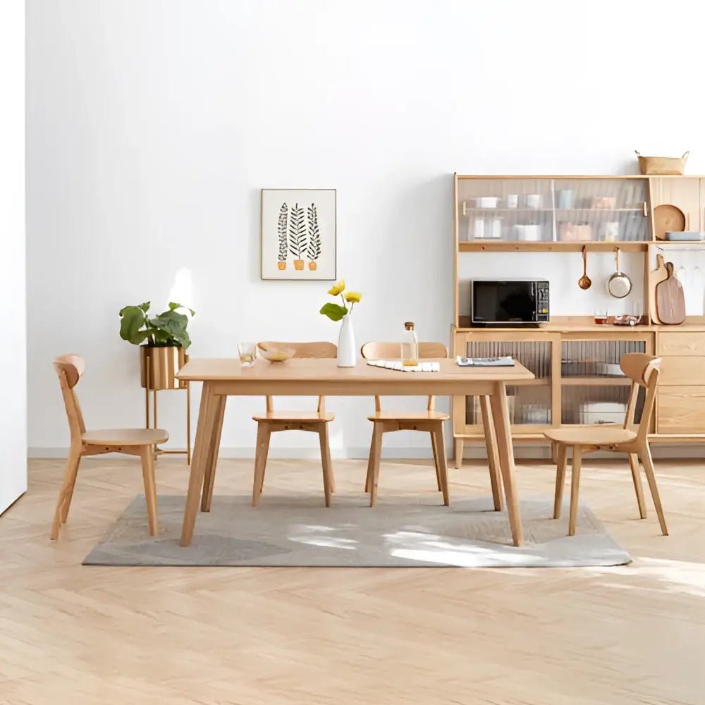 Solid oak white dining room set with comfortable seat depth - Decorbites