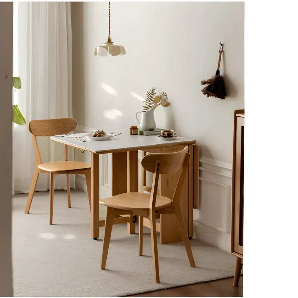 Solid oak white dining room set with comfortable seat depth - Decorbites