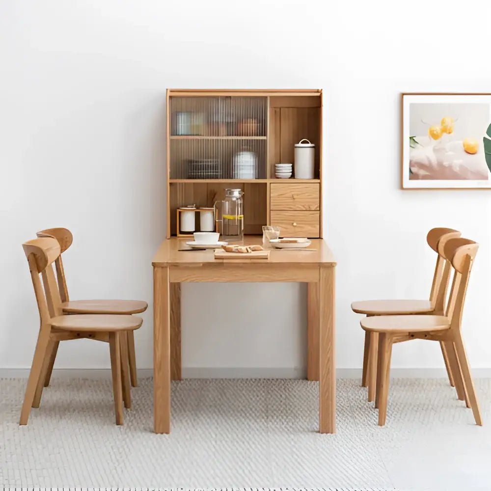 Solid oak white dining room set with comfortable seat depth - Decorbites