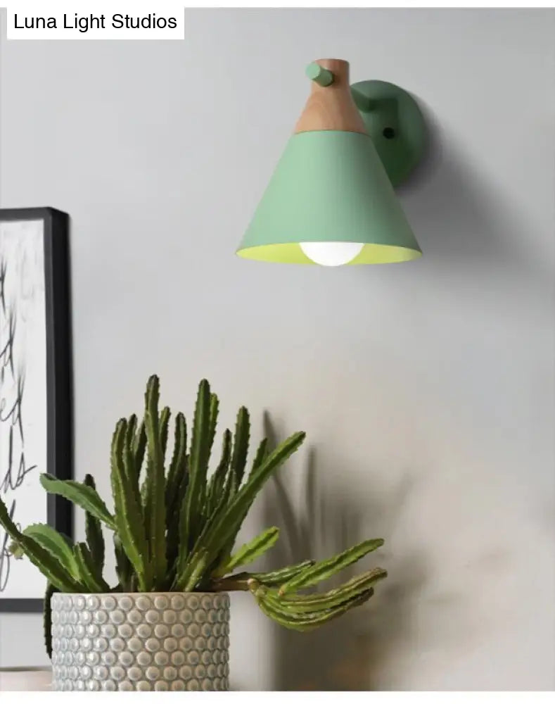 DecorBites™ DecorBites™ Solid Wood Nordic Macaroon Sconce Light Fixture with Metal Wall Arm