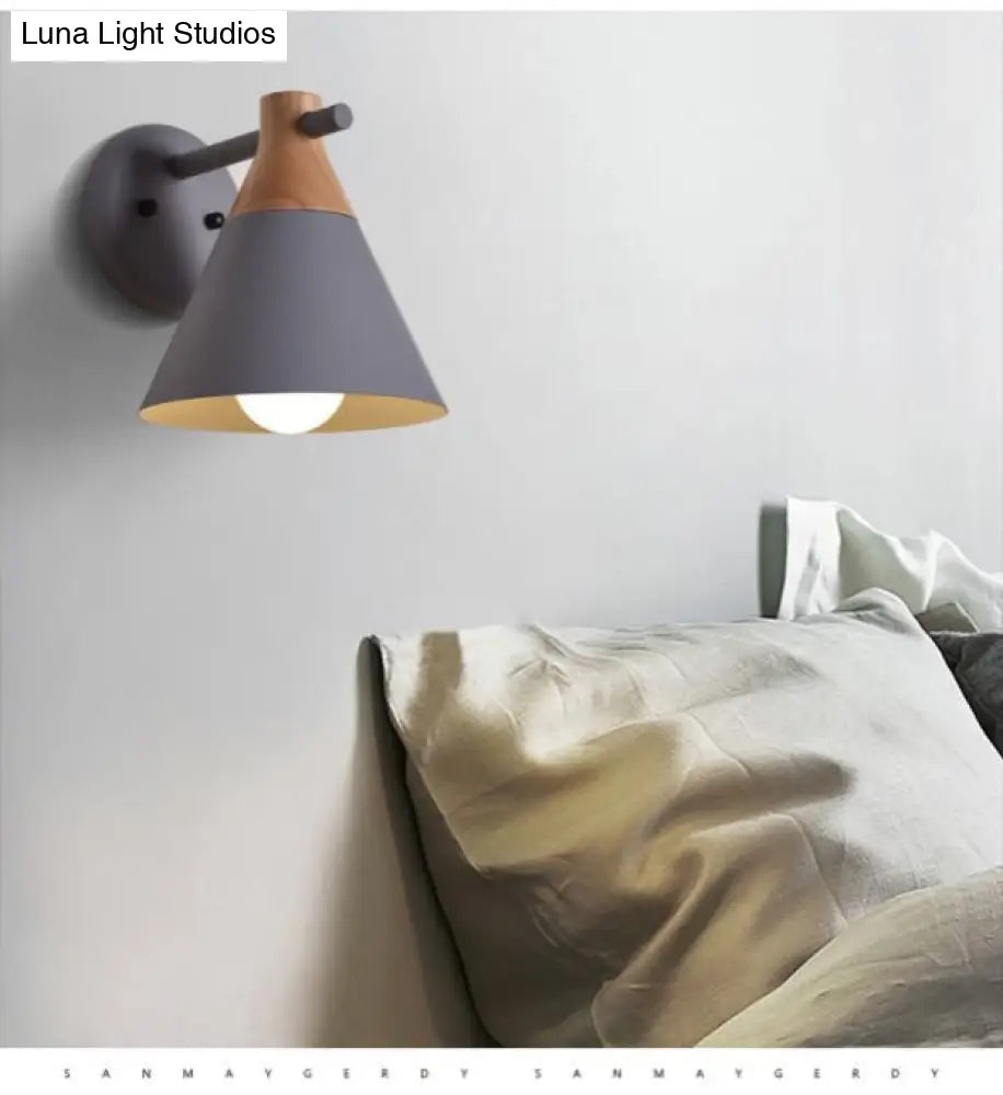 DecorBites™ DecorBites™ Solid Wood Nordic Macaroon Sconce Light Fixture with Metal Wall Arm