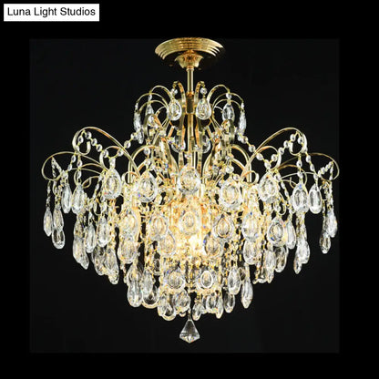 DecorBites™ DecorBites™ Sophisticated Cascade Crystal Drop LED Ceiling Light with Simple Gold Finish - 18"/19.5" Wide Semi Flush Mount Fixture