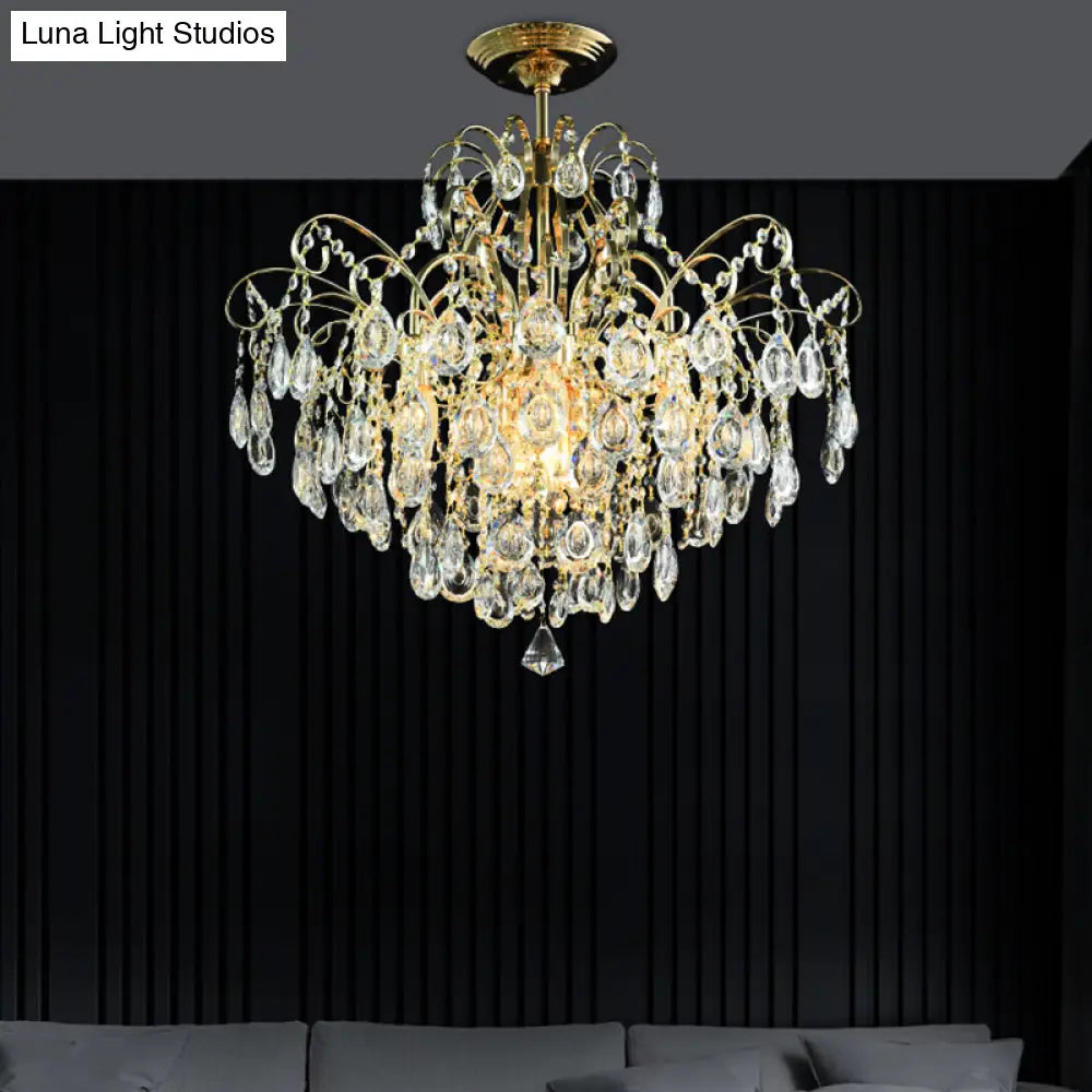 DecorBites™ DecorBites™ Sophisticated Cascade Crystal Drop LED Ceiling Light with Simple Gold Finish - 18"/19.5" Wide Semi Flush Mount Fixture