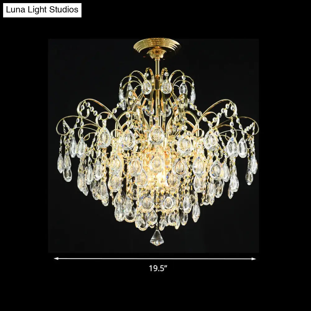 DecorBites™ DecorBites™ Sophisticated Cascade Crystal Drop LED Ceiling Light with Simple Gold Finish - 18"/19.5" Wide Semi Flush Mount Fixture