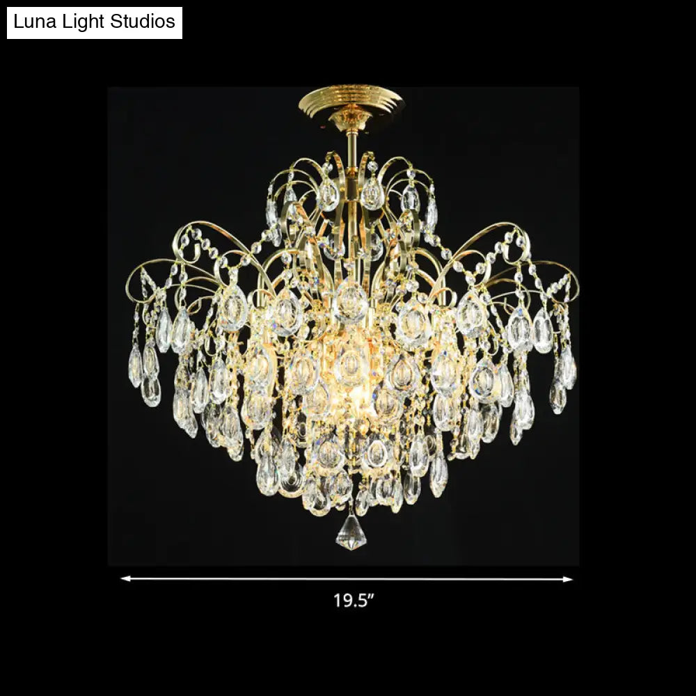 DecorBites™ DecorBites™ Sophisticated Cascade Crystal Drop LED Ceiling Light with Simple Gold Finish - 18"/19.5" Wide Semi Flush Mount Fixture