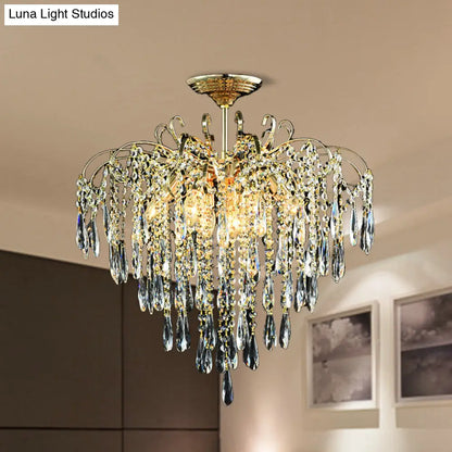 DecorBites™ DecorBites™ Sophisticated Cascade Crystal Drop LED Ceiling Light with Simple Gold Finish - 18"/19.5" Wide Semi Flush Mount Fixture