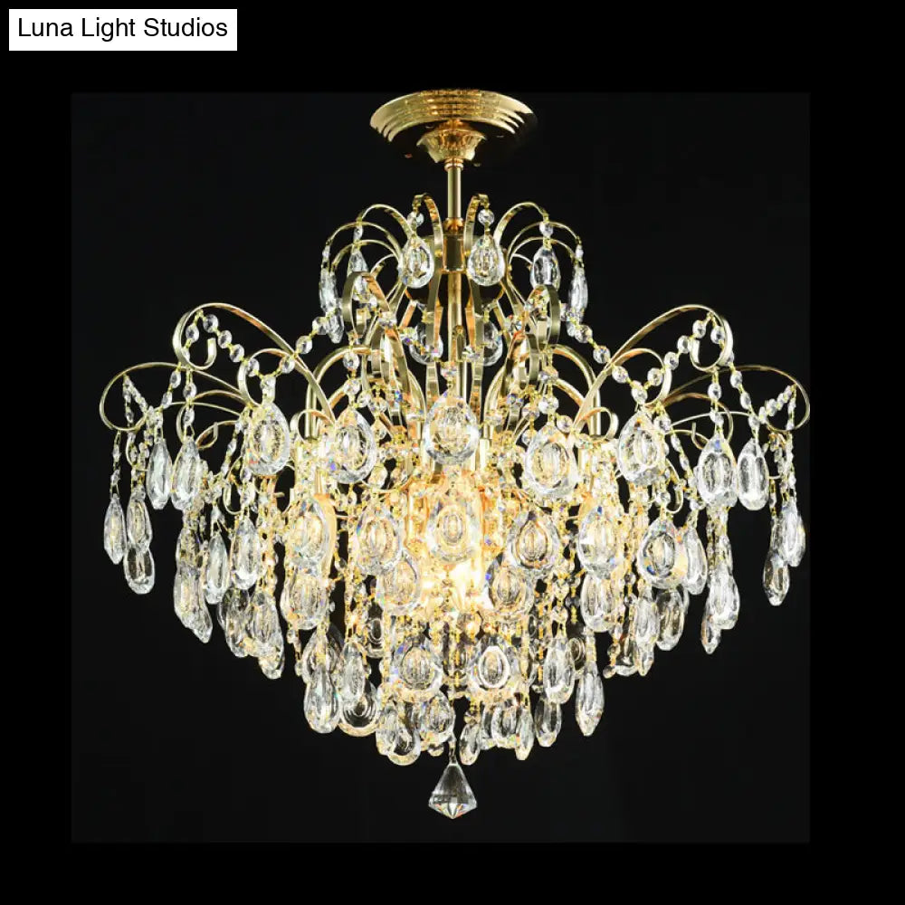 DecorBites™ DecorBites™ Sophisticated Cascade Crystal Drop LED Ceiling Light with Simple Gold Finish - 18"/19.5" Wide Semi Flush Mount Fixture