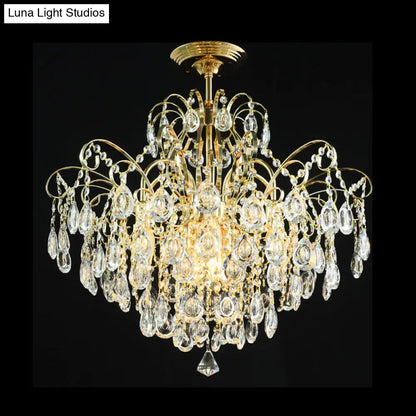 DecorBites™ DecorBites™ Sophisticated Cascade Crystal Drop LED Ceiling Light with Simple Gold Finish - 18"/19.5" Wide Semi Flush Mount Fixture