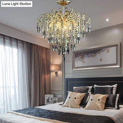 DecorBites™ DecorBites™ Sophisticated Cascade Crystal Drop LED Ceiling Light with Simple Gold Finish - 18"/19.5" Wide Semi Flush Mount Fixture