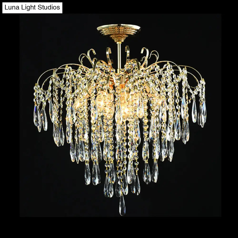 DecorBites™ DecorBites™ Sophisticated Cascade Crystal Drop LED Ceiling Light with Simple Gold Finish - 18"/19.5" Wide Semi Flush Mount Fixture
