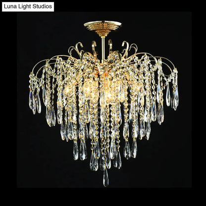 DecorBites™ DecorBites™ Sophisticated Cascade Crystal Drop LED Ceiling Light with Simple Gold Finish - 18"/19.5" Wide Semi Flush Mount Fixture