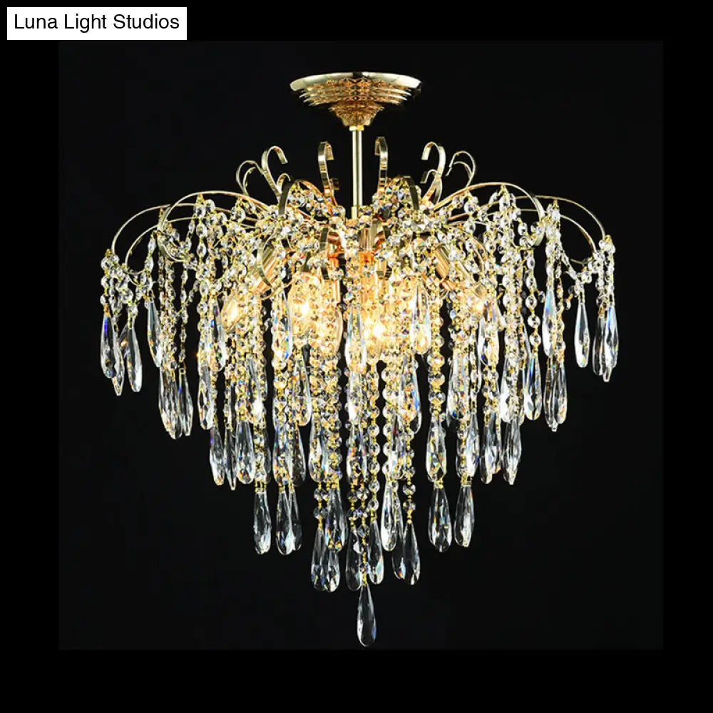 DecorBites™ DecorBites™ Sophisticated Cascade Crystal Drop LED Ceiling Light with Simple Gold Finish - 18"/19.5" Wide Semi Flush Mount Fixture