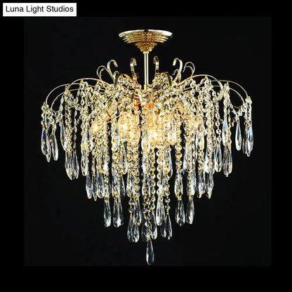 DecorBites™ DecorBites™ Sophisticated Cascade Crystal Drop LED Ceiling Light with Simple Gold Finish - 18"/19.5" Wide Semi Flush Mount Fixture