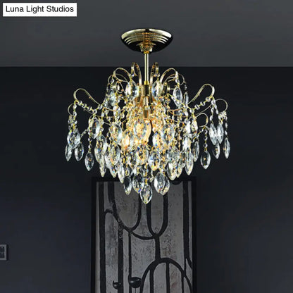 DecorBites™ DecorBites™ Sophisticated Cascade Crystal Drop LED Ceiling Light with Simple Gold Finish - 18"/19.5" Wide Semi Flush Mount Fixture