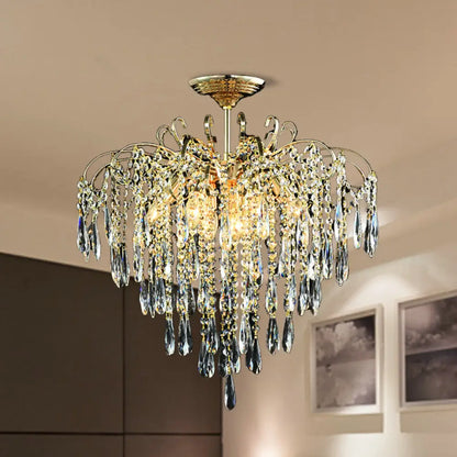 DecorBites™ DecorBites™ Sophisticated Cascade Crystal Drop LED Ceiling Light with Simple Gold Finish - 18"/19.5" Wide Semi Flush Mount Fixture