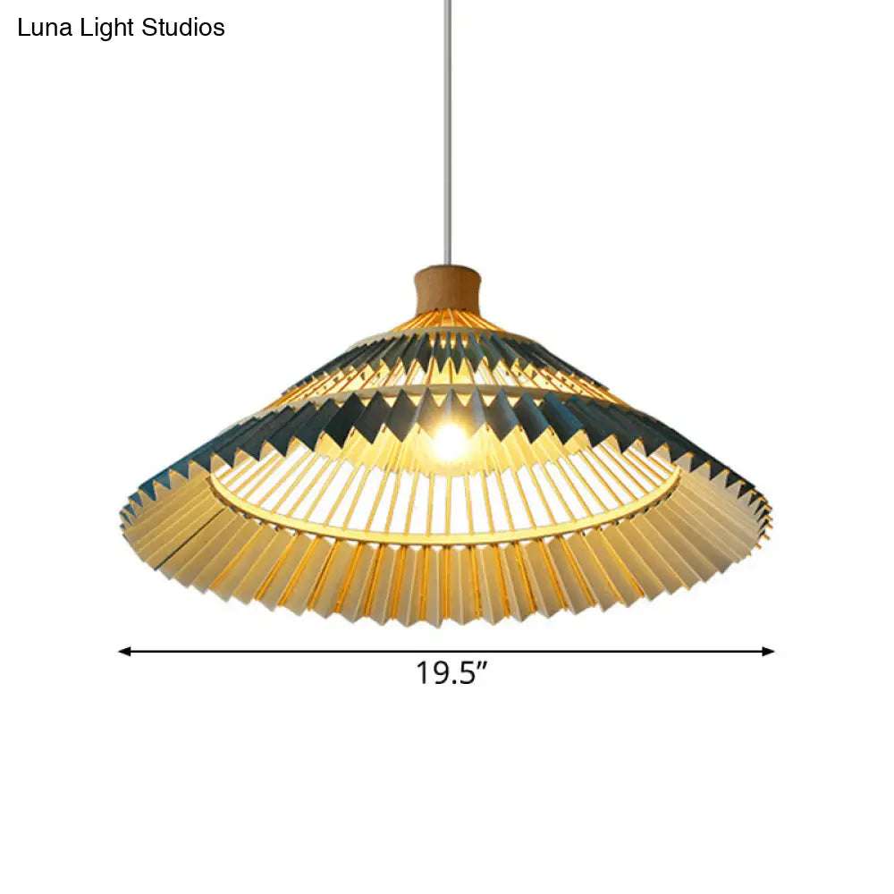 South-East Asian Bamboo Pendant Lamp with Blue Conical Shade - 1 Head Ceiling Lighting for Table - 16"/19.5" W