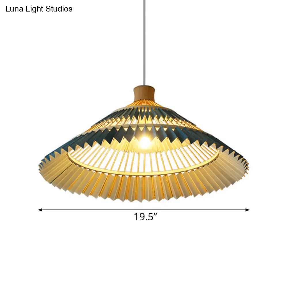 South-East Asian Bamboo Pendant Lamp with Blue Conical Shade - 1 Head Ceiling Lighting for Table - 16"/19.5" W