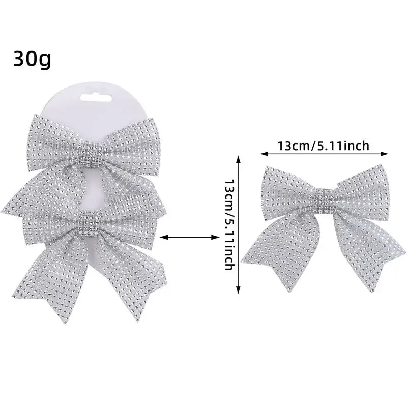 Silver rhinestone-embellished diamond bow pendant clip 13cm wide 30g for sparkling gold and white diamond bow decor