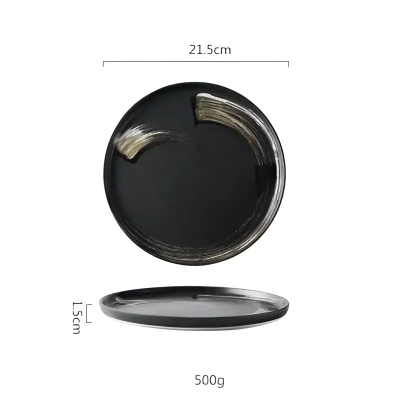 Speckled black and white decorbites ceramic round dinner plate with subtle metallic accent for elegant dining decor