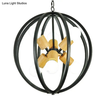 Spherical Antique Style Wrought Iron Ceiling Lamp with 6 Lights - Black/White Chandelier for Dining Room Lighting