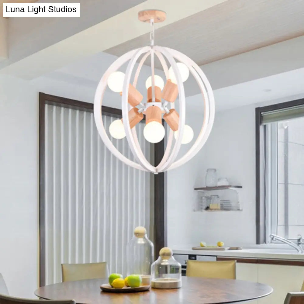 Spherical Antique Style Wrought Iron Ceiling Lamp with 6 Lights - Black/White Chandelier for Dining Room Lighting