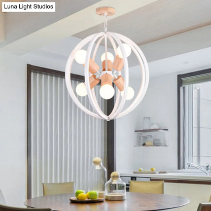 Spherical Antique Style Wrought Iron Ceiling Lamp with 6 Lights - Black/White Chandelier for Dining Room Lighting