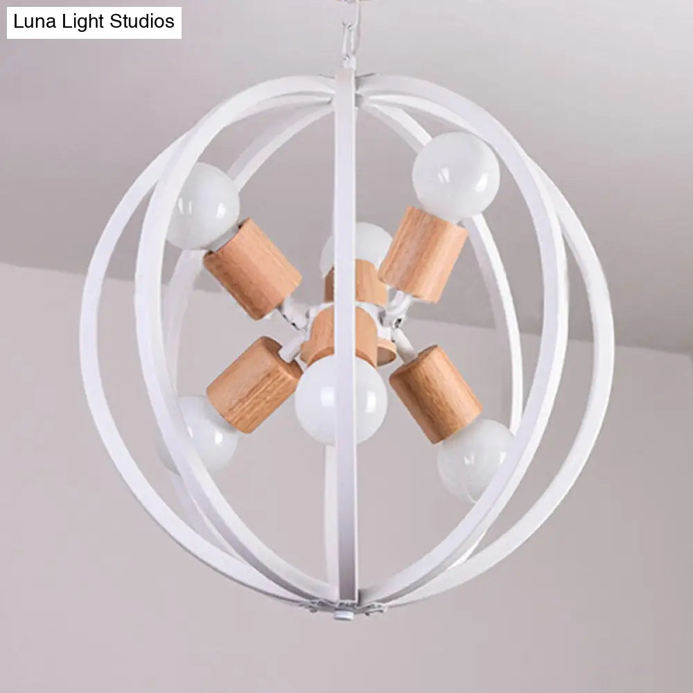 Spherical Antique Style Wrought Iron Ceiling Lamp with 6 Lights - Black/White Chandelier for Dining Room Lighting