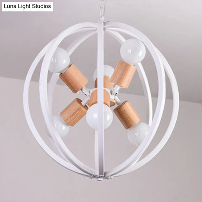 Spherical Antique Style Wrought Iron Ceiling Lamp with 6 Lights - Black/White Chandelier for Dining Room Lighting