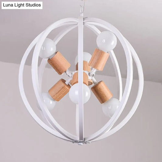 Spherical Antique Style Wrought Iron Ceiling Lamp with 6 Lights - Black/White Chandelier for Dining Room Lighting