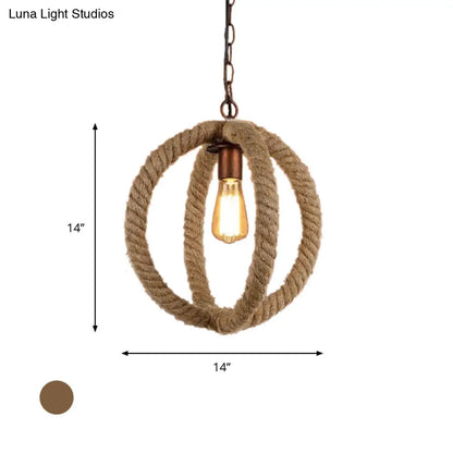 Spherical Hemp Rope Pendant Light: Industrial Chic Kitchen Ceiling Fixture in Beige