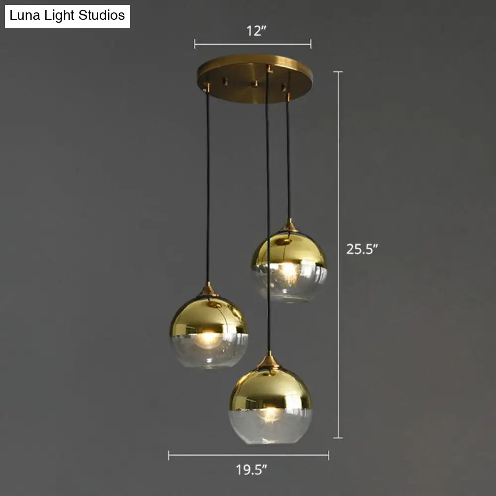 Spherical Multi-Glass Ceiling Lamp with 3 Lights for Modern Dining Room Suspension