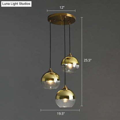 Spherical Multi-Glass Ceiling Lamp with 3 Lights for Modern Dining Room Suspension