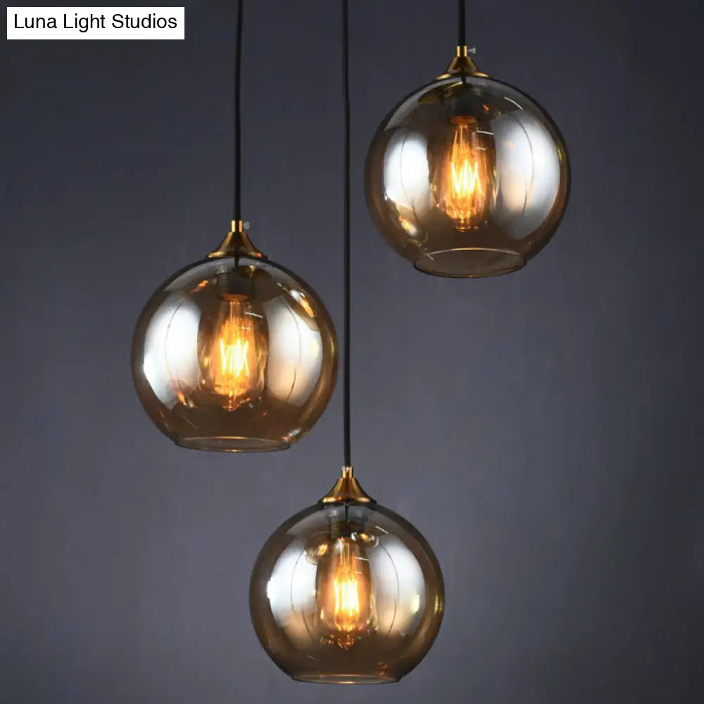 Spherical Multi-Glass Ceiling Lamp with 3 Lights for Modern Dining Room Suspension