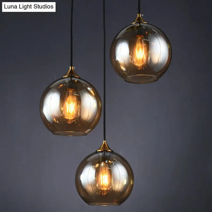 Spherical Multi-Glass Ceiling Lamp with 3 Lights for Modern Dining Room Suspension