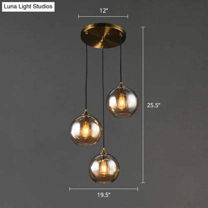 Spherical Multi-Glass Ceiling Lamp with 3 Lights for Modern Dining Room Suspension