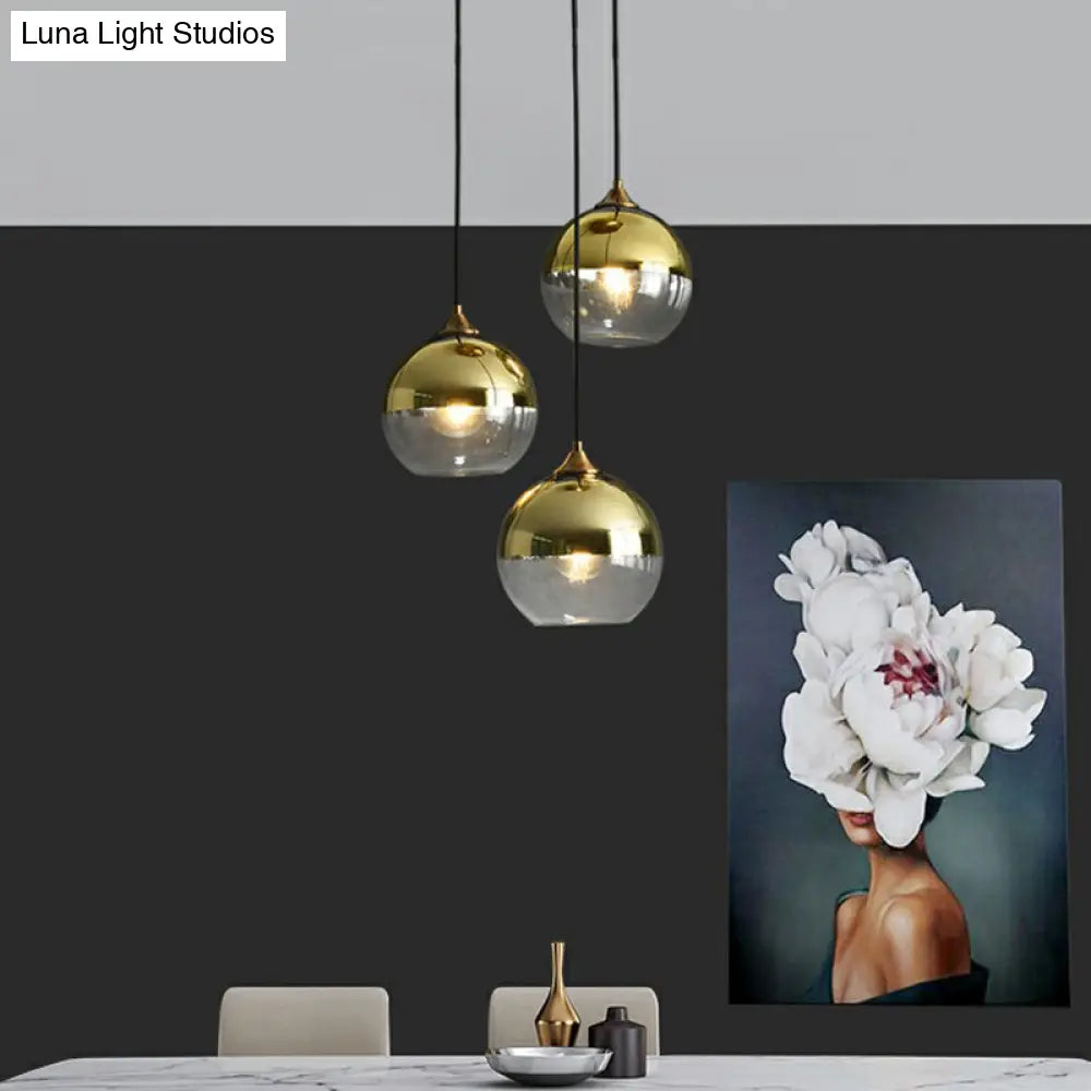 Spherical Multi-Glass Ceiling Lamp with 3 Lights for Modern Dining Room Suspension