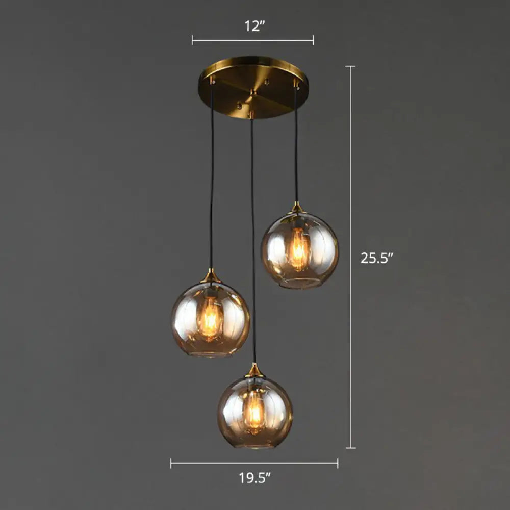 Spherical Multi-Glass Ceiling Lamp with 3 Lights for Modern Dining Room Suspension