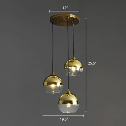 Spherical Multi-Glass Ceiling Lamp with 3 Lights for Modern Dining Room Suspension