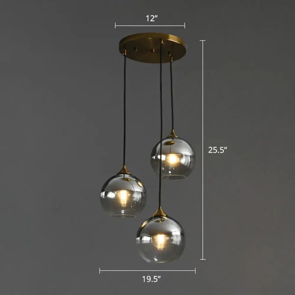 Spherical Multi-Glass Ceiling Lamp with 3 Lights for Modern Dining Room Suspension