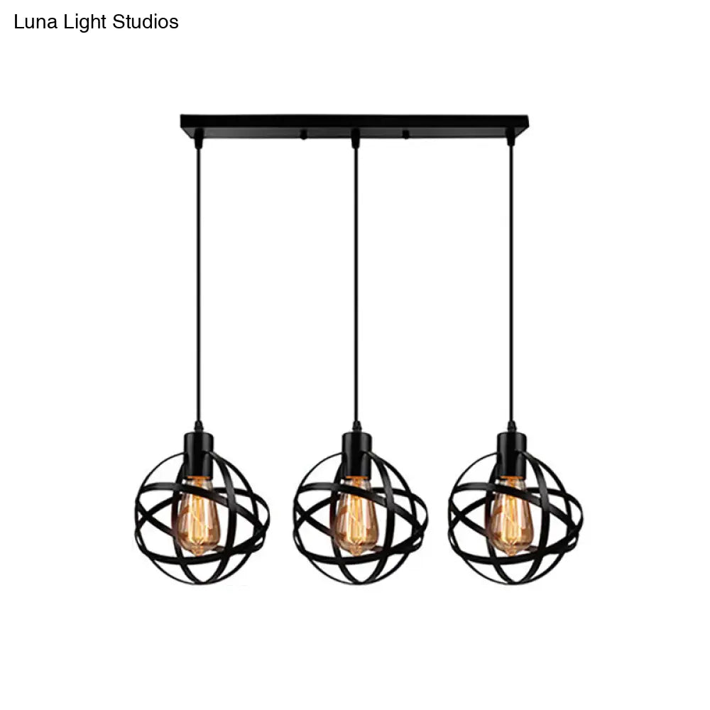 Spherical Pendant Light Fixture: Industrial Black Metal with Wire Guard - Perfect for Dining Room Lighting